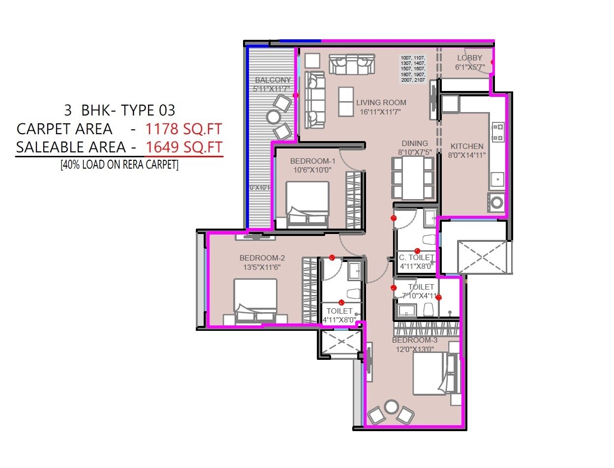 3 BHK 1178 Sq. Ft. Apartment