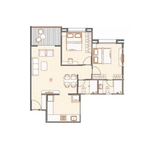 Floor plan of 2 BHK 800 Sq. Ft. Apartment in Sukhwani Araya, Pune