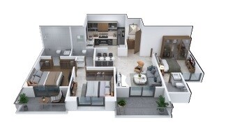 Floor plan of 3 BHK 916 Sq. Ft. Apartment in Sukhwani Araya, Pune