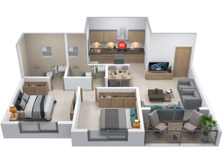 2 BHK 672 Sq. Ft. Apartment