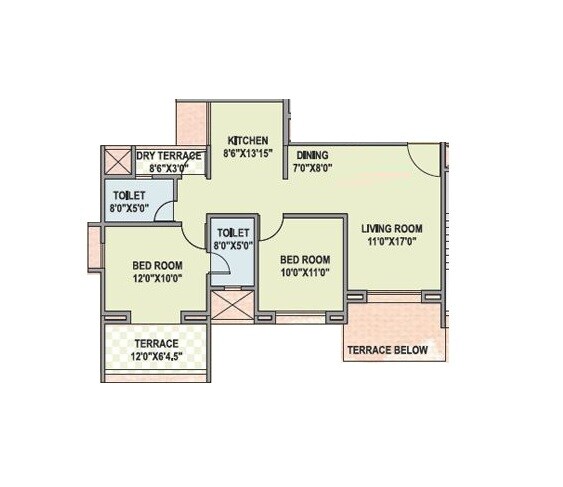 Floor plan of 2 BHK 763 Sq. Ft. Apartment in Sukhwani Coloronic, Pune