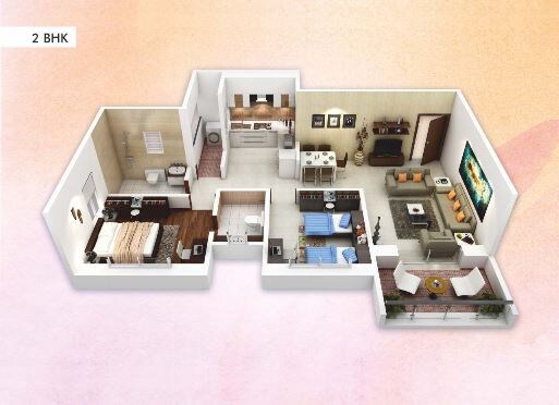 Floor plan of 2 BHK 729 Sq. Ft. Apartment in Sukhwani Coloronic, Pune