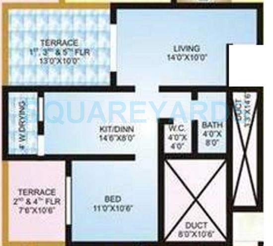 Floor plan of 1 BHK 680 Sq. Ft. Apartment in Sukhwani Discover, Pune