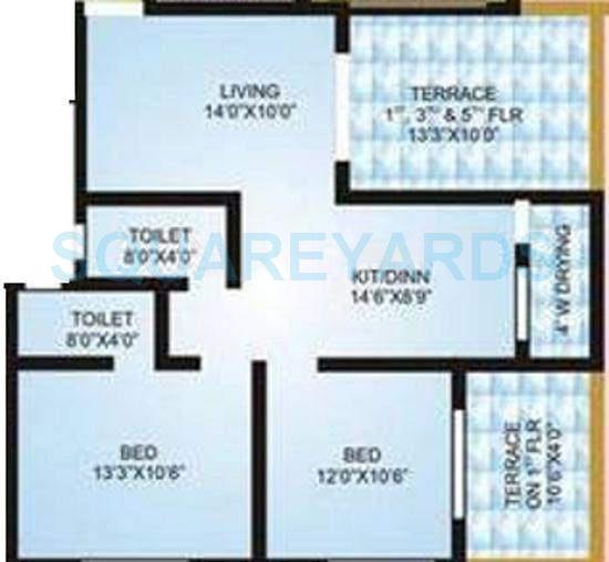 Floor plan of 2 BHK 1070 Sq. Ft. Apartment in Sukhwani Discover, Pune