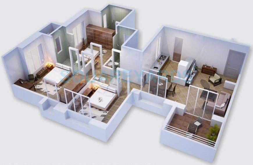 Floor plan of 3 BHK 1309 Sq. Ft. Apartment in Sukhwani Dynasty, Pune