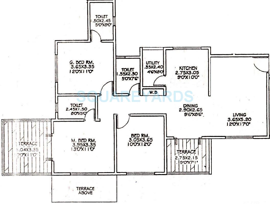 Floor plan of 3 BHK 1570 Sq. Ft. Apartment in Sukhwani Elmwoods, Pune