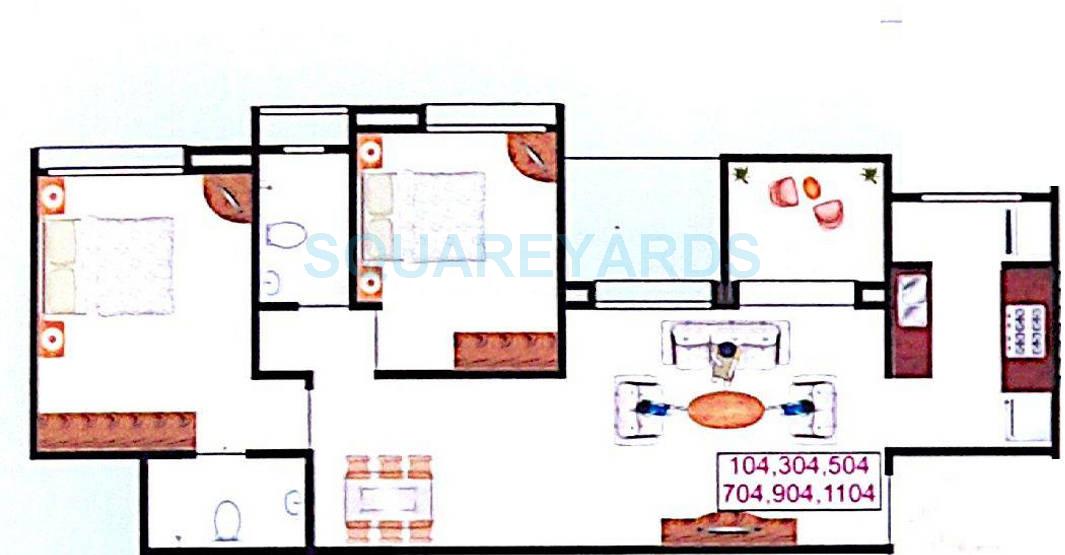 Floor plan of 2 BHK 1095 Sq. Ft. Apartment in Sukhwani Emerald, Pune