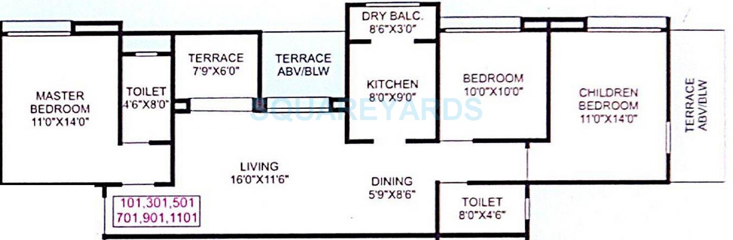 Floor plan of 3 BHK 1392 Sq. Ft. Apartment in Sukhwani Emerald, Pune