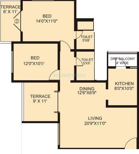Floor plan of 2 BHK 1266 Sq. Ft. Apartment in Sukhwani Empire Estate Phase 2, Pune