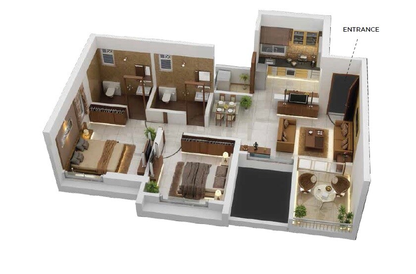 Floor plan of 2 BHK 552 Sq. Ft. Apartment in Sukhwani Fairview, Pune