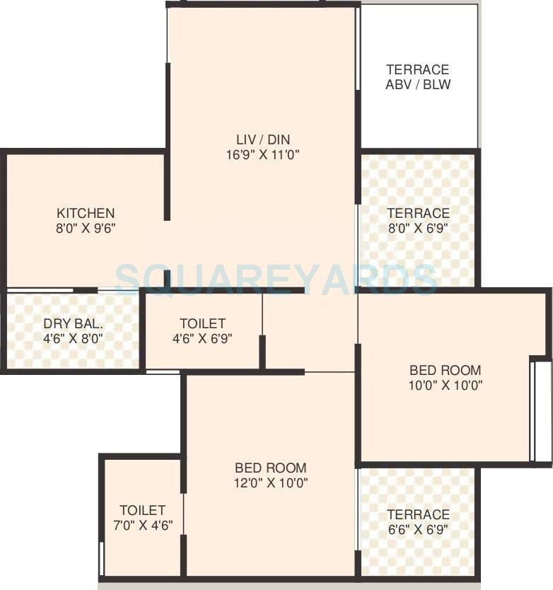 Floor plan of 2 BHK 596 Sq. Ft. Apartment in Sukhwani Gracia, Pune