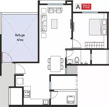 Floor plan of 1 BHK 393 Sq. Ft. Apartment in Sukhwani Highlands, Pune