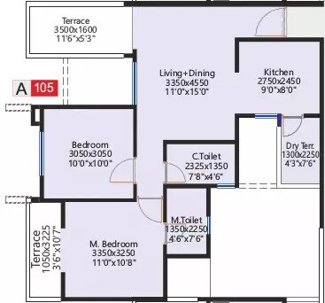 Floor plan of 2 BHK 548 Sq. Ft. Apartment in Sukhwani Highlands, Pune