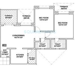 Floor plan of 2 BHK 1067 Sq. Ft. Apartment in Sukhwani Kingston Avenue, Pune