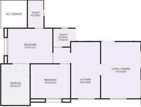 Floor plan of 2 BHK 1400 Sq. Ft. Apartment in Sukhwani Kisan Krupa CHS, Pune