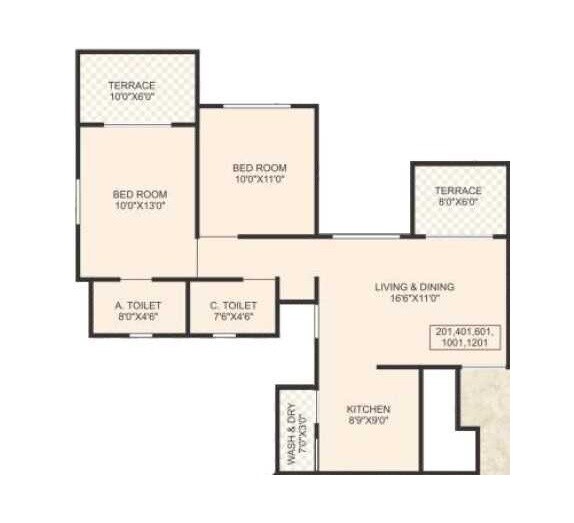 2 BHK 505 Sq. Ft. Apartment