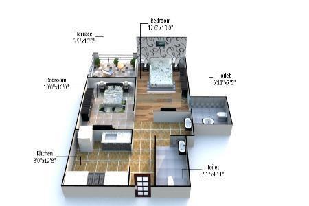 Floor plan of 2 BHK 820 Sq. Ft. Apartment in Sukhwani Palm Breeze, Pune