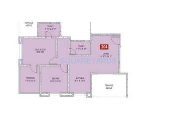 Floor plan of 2 BHK 865 Sq. Ft. Apartment in Sukhwani Palm Breeze, Pune