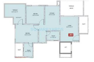 Floor plan of 2 BHK 910 Sq. Ft. Apartment in Sukhwani Palm Breeze, Pune