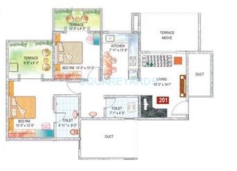 Floor plan of 2 BHK 930 Sq. Ft. Apartment in Sukhwani Palm Breeze, Pune