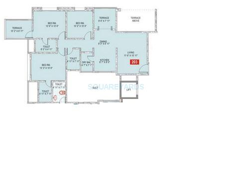 Floor plan of 3 BHK 1335 Sq. Ft. Apartment in Sukhwani Palm Breeze, Pune