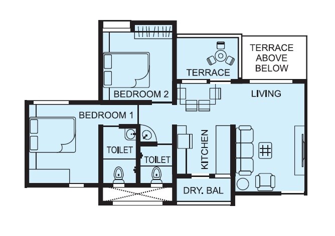 Floor plan of 2 BHK 533 Sq. Ft. Apartment in Sukhwani Palms, Pune