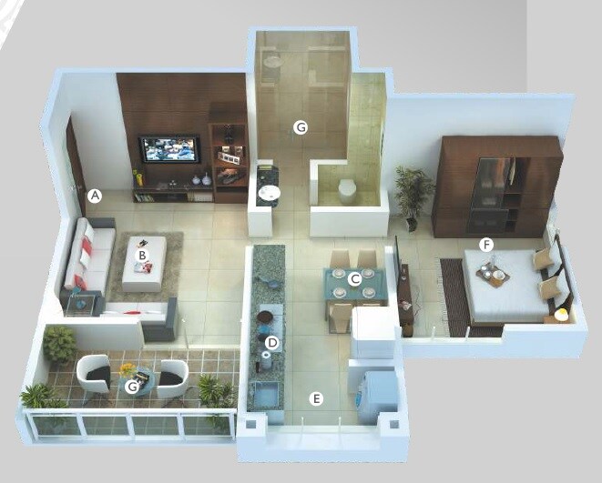 Floor plan of 1 BHK 417 Sq. Ft. Apartment in Sukhwani Scarlet, Pune