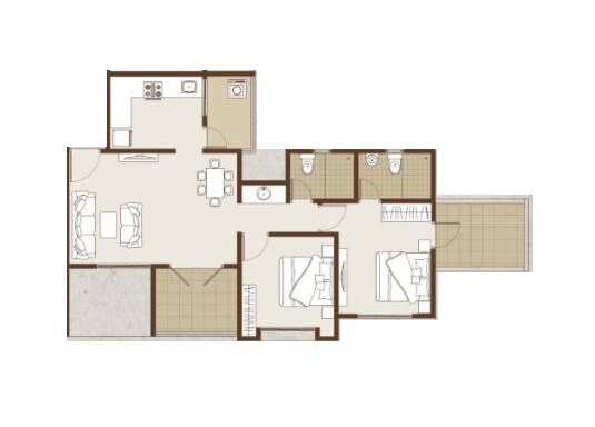 Floor plan of 2 BHK 755 Sq. Ft. Apartment in Sukhwani Sepia, Pune