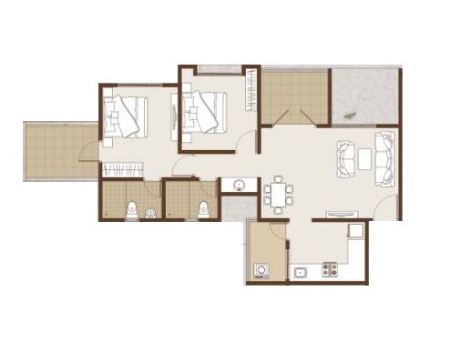 Floor plan of 3 BHK 805 Sq. Ft. Apartment in Sukhwani Sepia, Pune