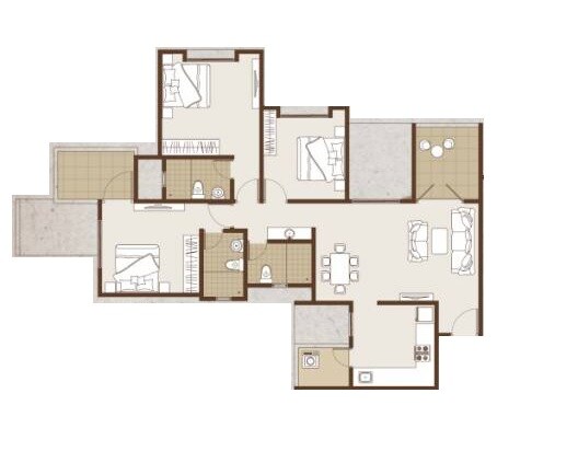 Floor plan of 3 BHK 1064 Sq. Ft. Apartment in Sukhwani Sepia, Pune