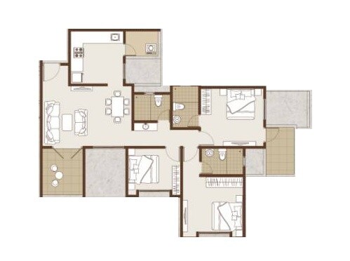 Floor plan of 3 BHK 1118 Sq. Ft. Apartment in Sukhwani Sepia, Pune