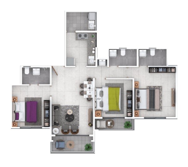Floor plan of 3 BHK 1000 Sq. Ft. Apartment in Sukhwani Skylines, Pune