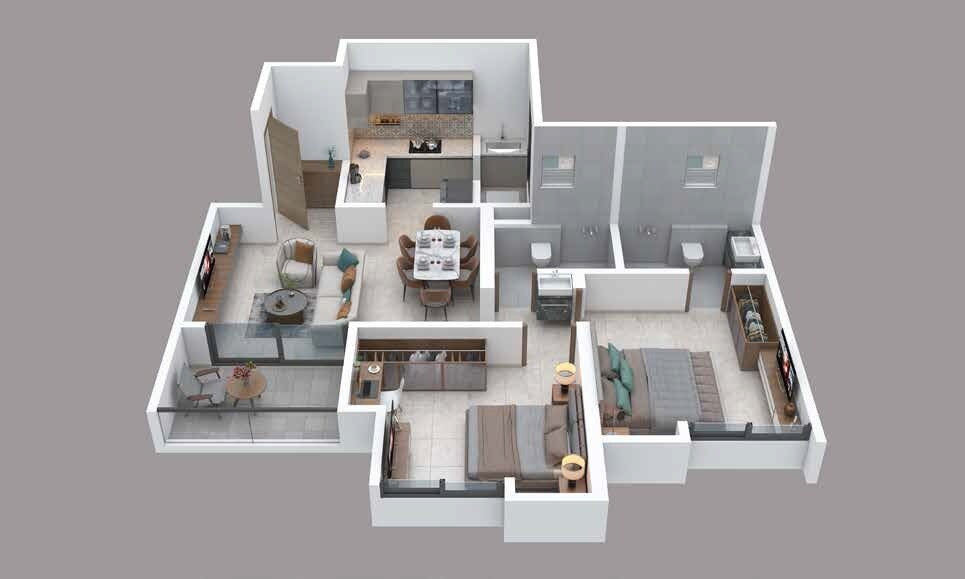 Floor plan of 2 BHK 713 Sq. Ft. Apartment in Sukhwani Verde, Pune