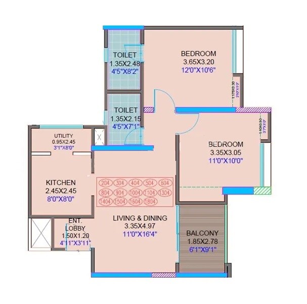 Floor plan of 2 BHK 737 Sq. Ft. Apartment in Sukhwani Verde, Pune