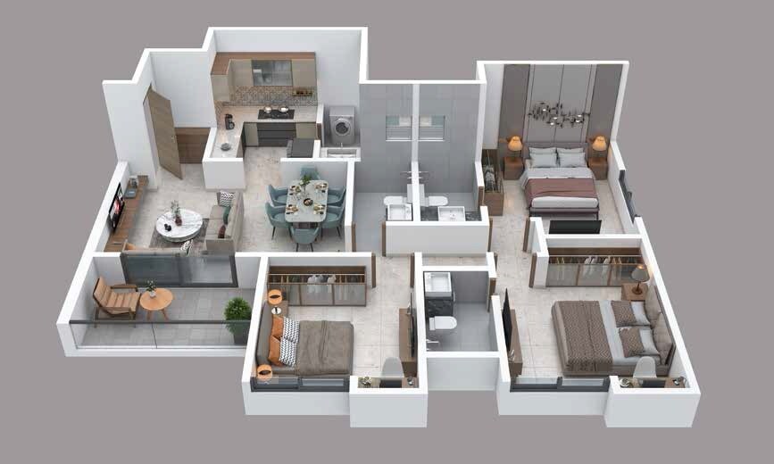 Floor plan of 3 BHK 945 Sq. Ft. Apartment in Sukhwani Verde, Pune