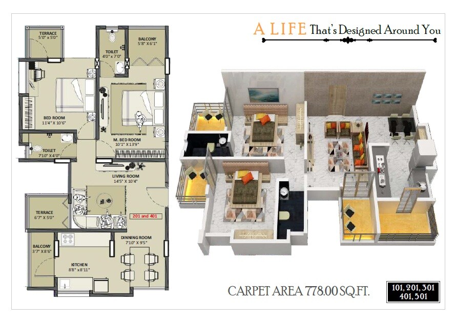 Floor plan of 2 BHK 778 Sq. Ft. Apartment in Suman Renaissance, Pune