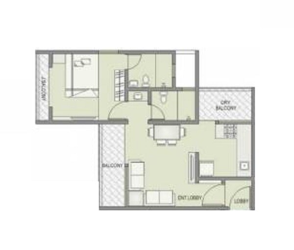 Floor plan of 1 BHK 659 Sq. Ft. Apartment in Sumeru Kaishori Prangan, Pune