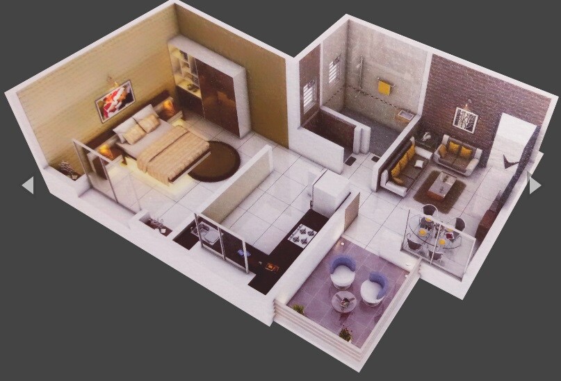 Floor plan of 1 BHK 409 Sq. Ft. Apartment in Sumeru Vyomkesh, Pune