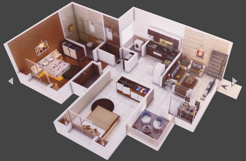 Floor plan of 2 BHK 686 Sq. Ft. Apartment in Sumeru Vyomkesh, Pune