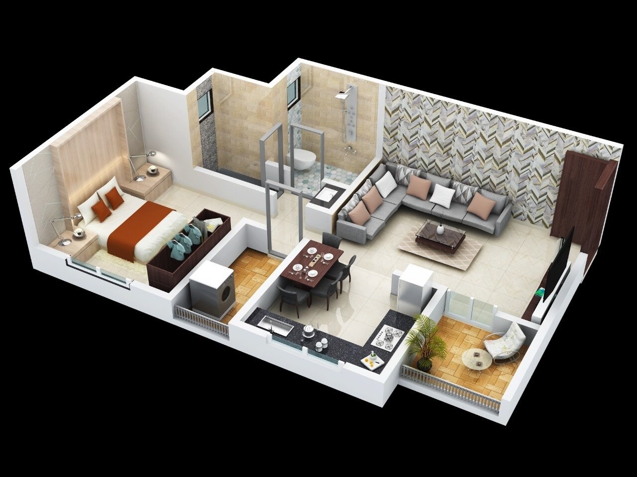 Floor plan of 1 BHK 506 Sq. Ft. Apartment in Sumit Homes, Pune