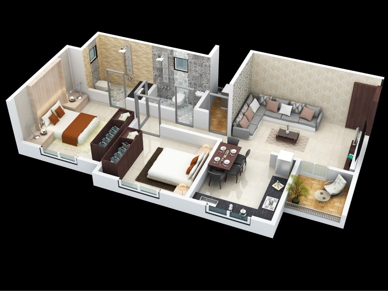 Floor plan of 2 BHK 653 Sq. Ft. Apartment in Sumit Homes, Pune