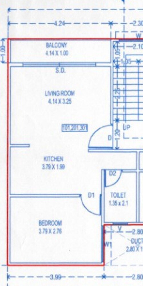 Floor plan of 1 BHK 357 Sq. Ft. Apartment in Sumit Residency, Pune