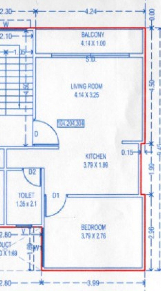 Floor plan of 1 BHK 422 Sq. Ft. Apartment in Sumit Residency, Pune