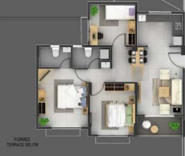 Floor plan of 2 BHK 549 Sq. Ft. Apartment in Sun Legacy Riverside, Pune