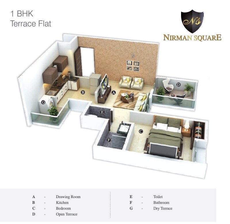 Floor plan of 1 BHK 325 Sq. Ft. Apartment in Sungold Nirman Square, Pune