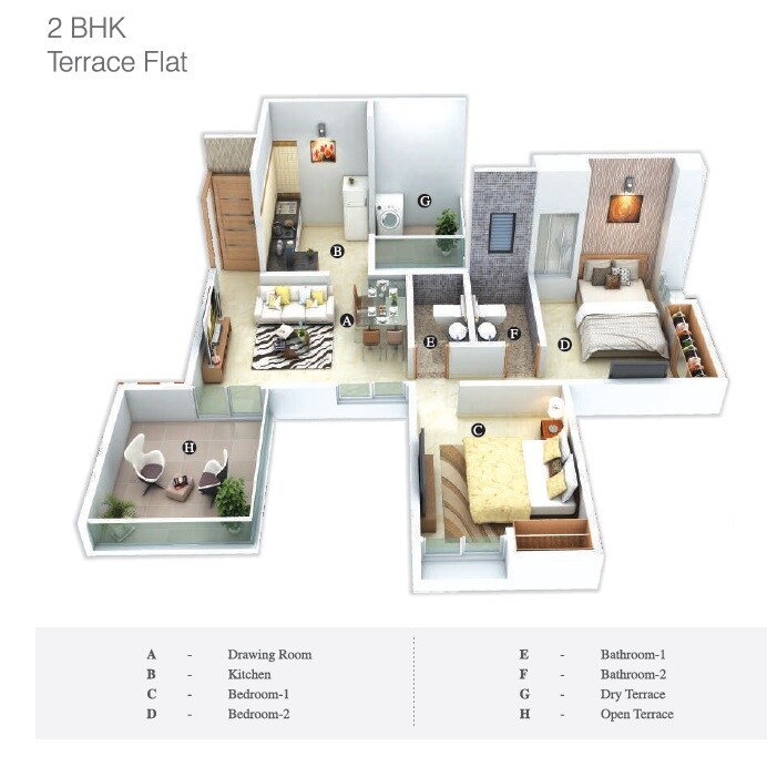 Floor plan of 2 BHK 457 Sq. Ft. Apartment in Sungold Nirman Square, Pune