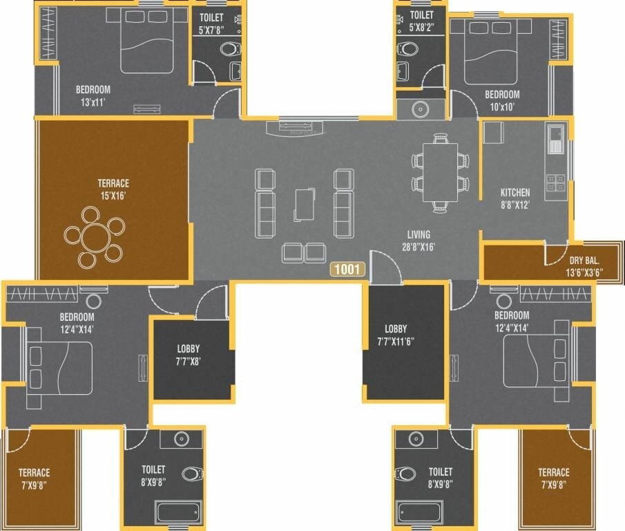 Floor plan of 4 BHK 2088 Sq. Ft. Apartment in Sunit Anant Apartment, Pune