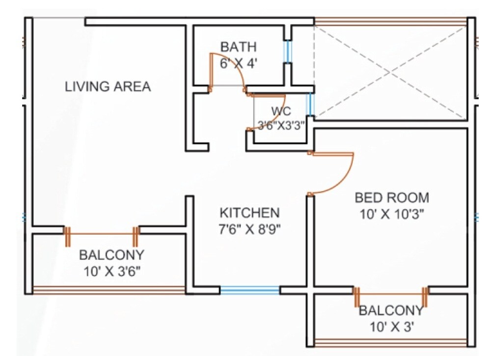 Floor plan of 1 BHK 436 Sq. Ft. Apartment in Sunshine Anand Sagar, Pune
