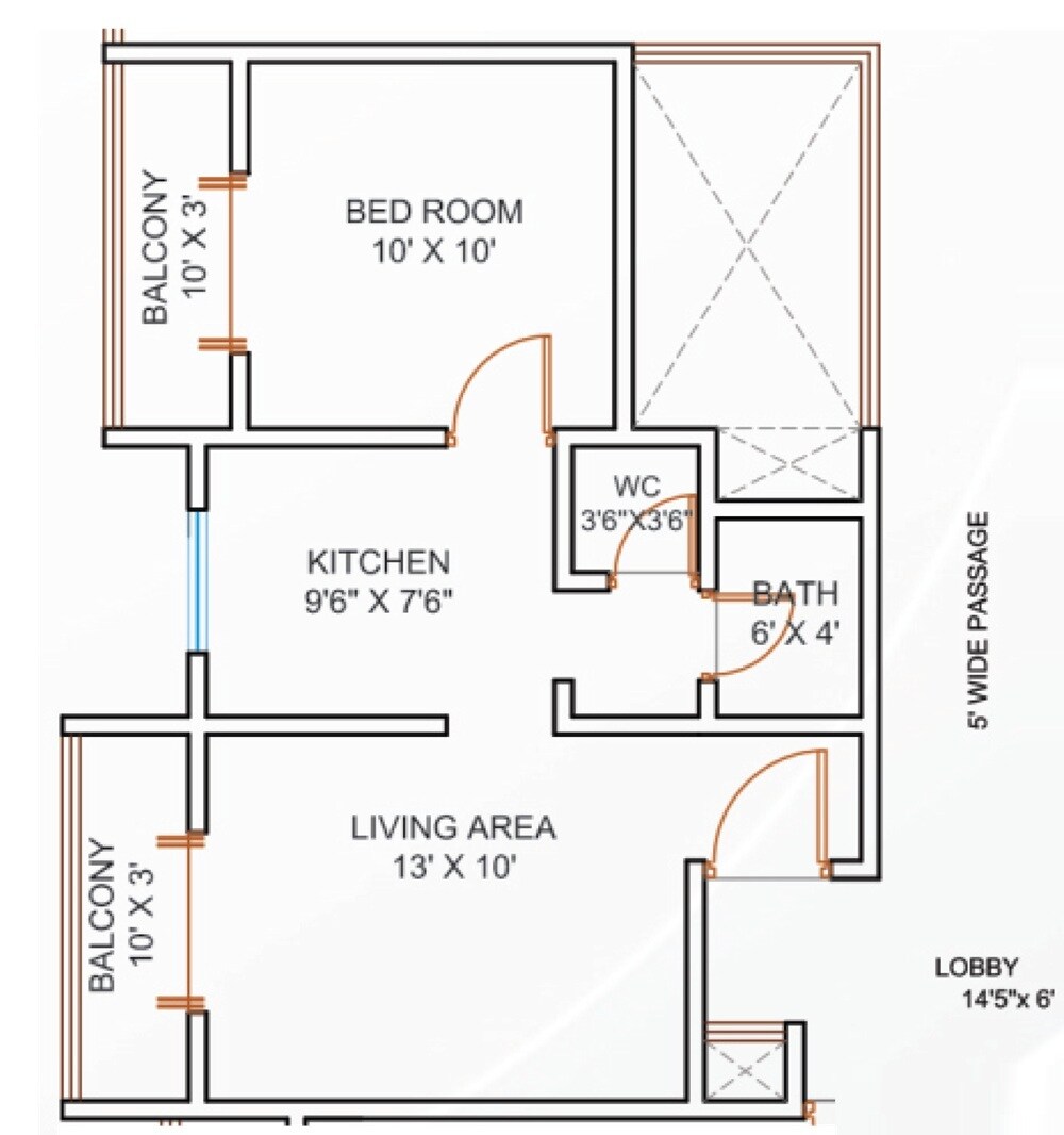 Floor plan of 1 BHK 450 Sq. Ft. Apartment in Sunshine Anand Sagar, Pune