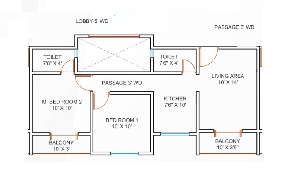 Floor plan of 2 BHK 601 Sq. Ft. Apartment in Sunshine Anand Sagar, Pune